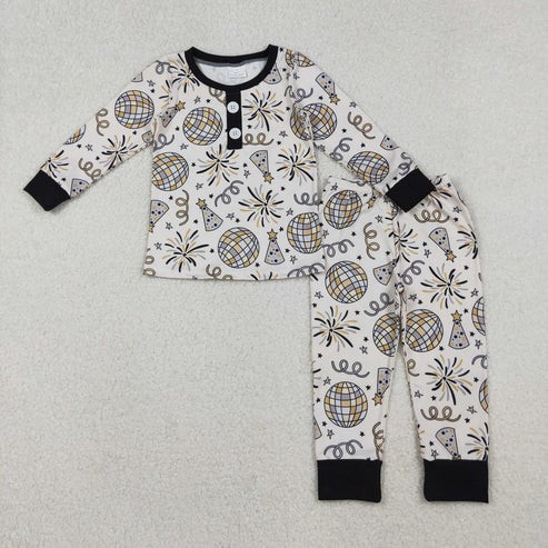 10.31 Mama and Me Fireworks Stars Button Ruffle Pants Happy New Year Pajamas Sets Pants With Belt