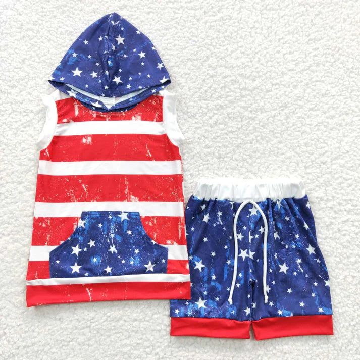 5.12 Sibling Baby Boys 4th Of July Stars Sleeveless Tee Shirts Shorts Sets