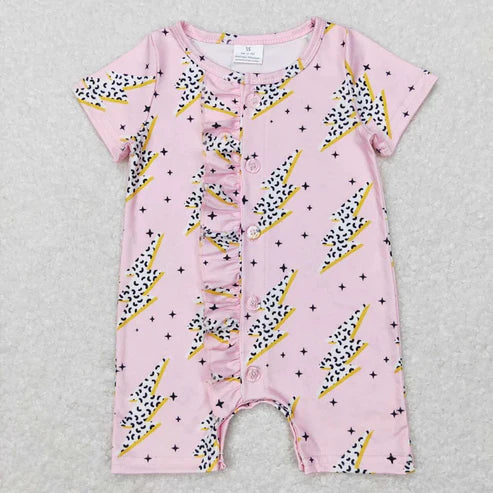 4.19 Sibling Baby Girls Ruffle Western Short Sleeve Rompers