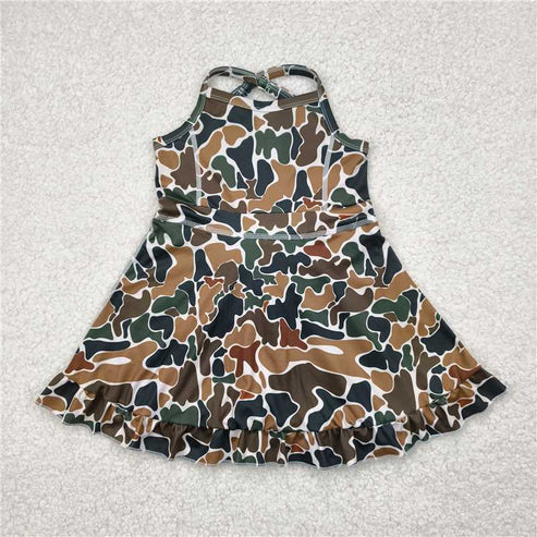 4.29 Sibling Baby Girls Strap Western Camo Print Yoga Activity Wear Ruffle Knee Length Dresses