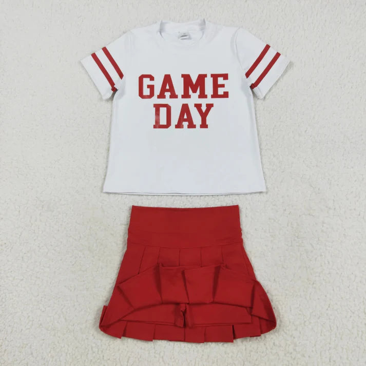 9.4 Sibling Baby Girls Game Day Tee Shirts Tops Pleated Skirts Short Yoga Active Team Clothes Sets