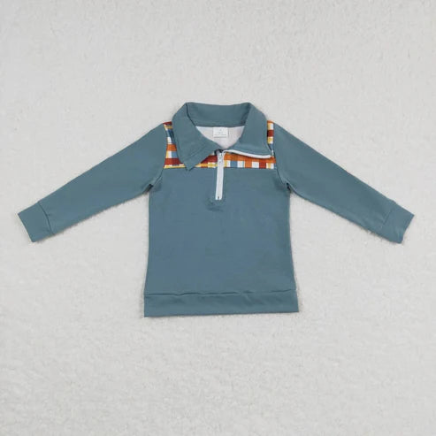 8.22 Sibling Baby Boys Long Sleeves Western Ducks Baseballs Half Zipper Pullovers Top