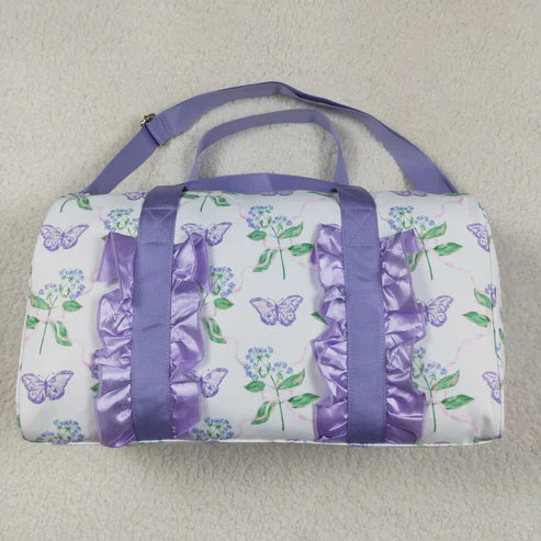4.28 BA0293 Lavender Ruffle Butterfly Floral Print Gym Duffle Bag