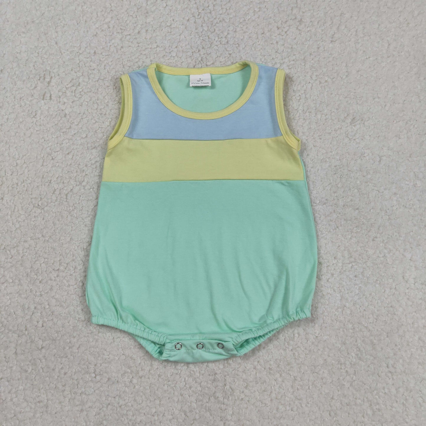 SR3660 Baby Boy Sleeveless Blue Yellow Aqua Rompers