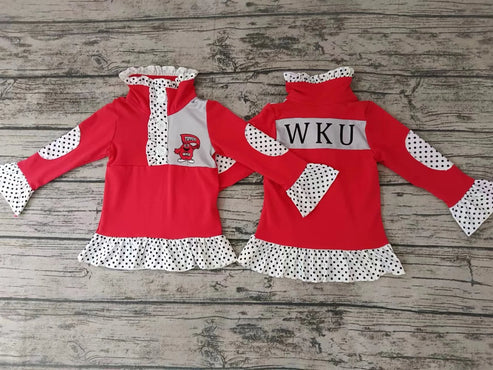 4.30 Preorder moq 3 Baby Girls Team Red Ruffle Pullover Shirt Tee Shirts