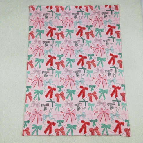 9.23 BL0218 Baby Kids Pink Green Bows Plaid Christmas Blanket