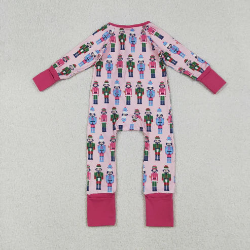 9.16 LR2598 Baby Girls Colorful Soldiers Plaid Zipper Footie Romper