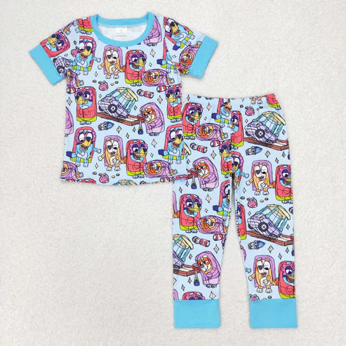 9.15 BSPO0383 Boys cartoon dog blue short-sleeved pant pajamas set