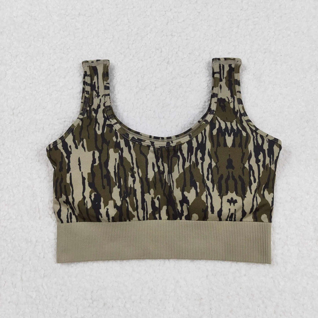 9.13 GT1187 Adult Women Bottomland Camo Knitted Yoga Crop Bra Tops