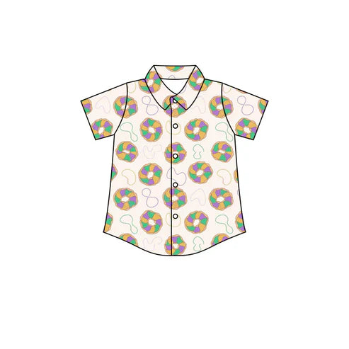 9.23 BT1372 Baby Boys Short Sleeve Donuts Button Mardigras Tee Shirts Top Preorder