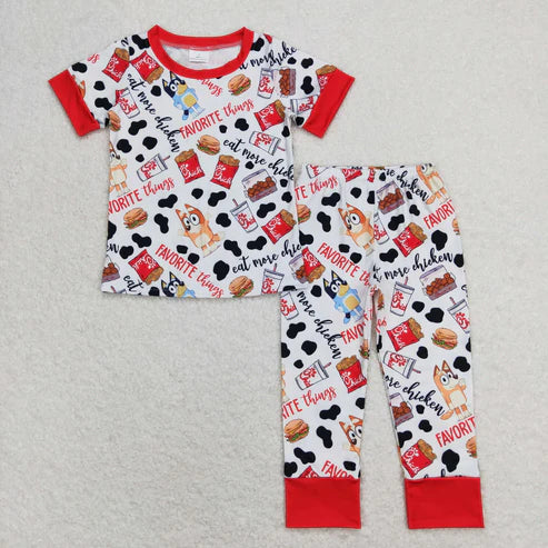 9.15 BSPO0355 Cartoon dog red and white plaid short-sleeved trousers pajamas set