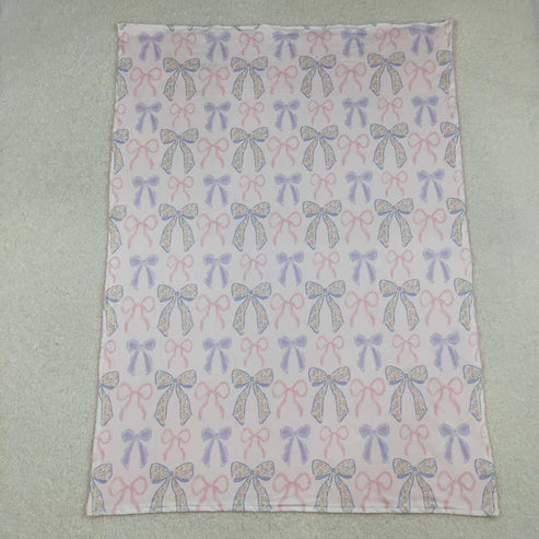 9.23 BL0191 Baby Toddler Girls Pink Blue Bows Minky Blanket