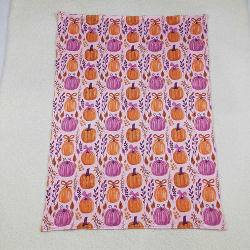 9.23 BL0216 Baby Kids Hot Pink Bows Pumpkins Plaid Fall Blanket