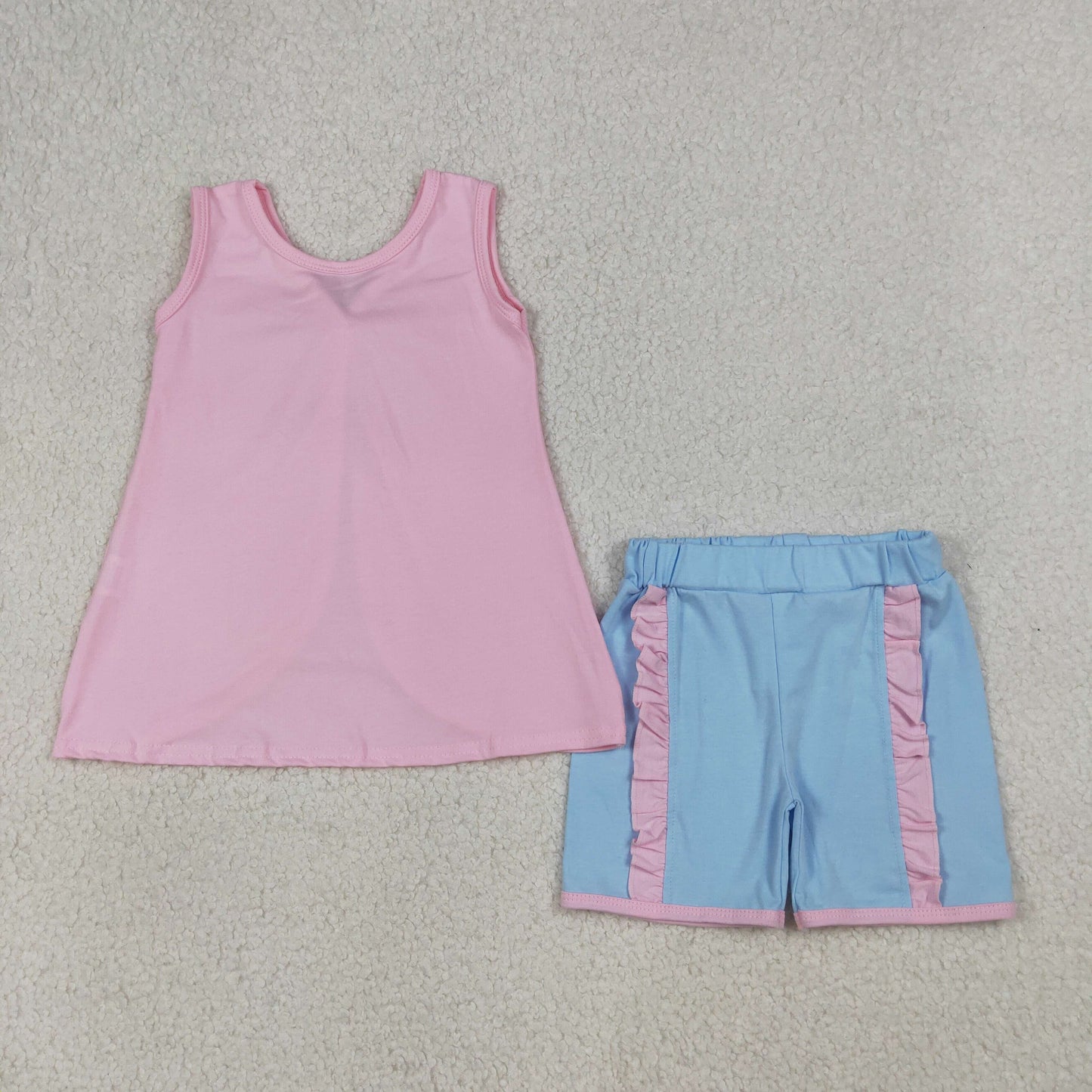 GSSO3462 Kids Baby Girls Pink Sleeveless Back Bows Tunic Ruffle Shorts Clothes Sets