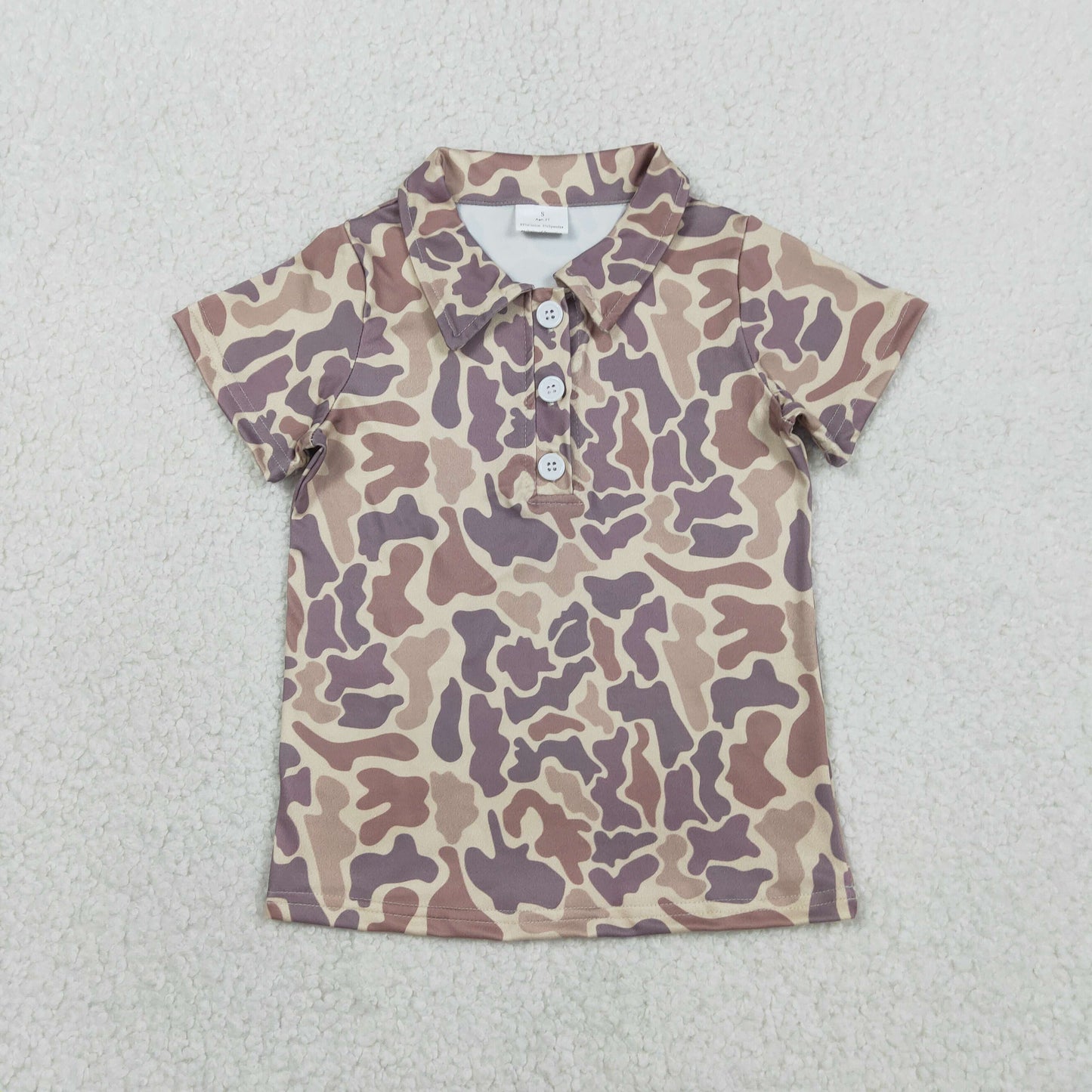 BT1701 Kids Baby Boy Short Sleeve Southern Khaki Camo Button Polo Shirts Top