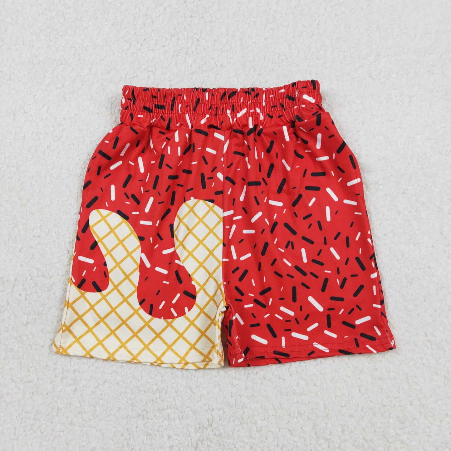 RTS NO MOQ(In Stock) SS0776 Waffle Ice Cream Red Long Shorts