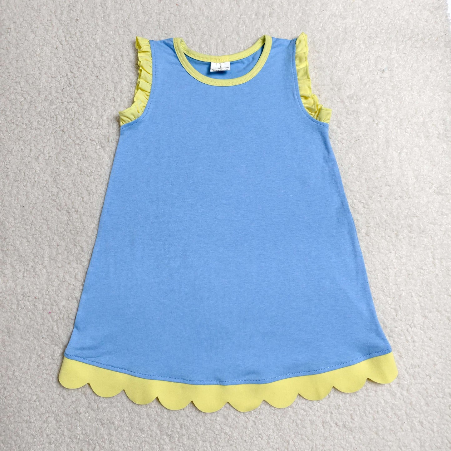 GSD4061 Kids Baby Girls Blue Yellow Sleeveless Scallop Knee Length Dresses