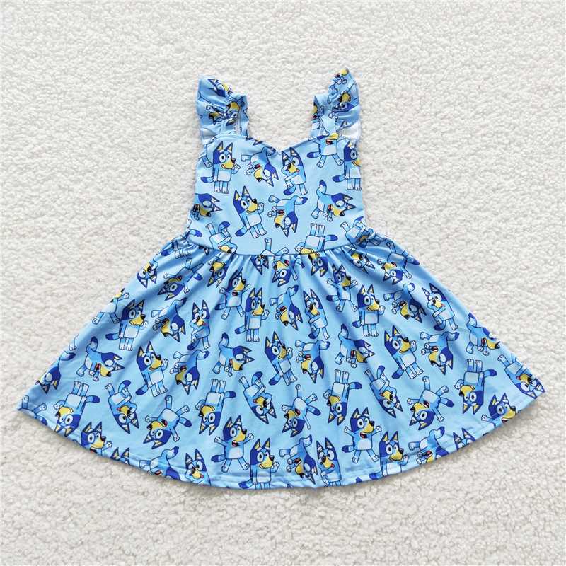 GSD0421 Cartoon dog bluey Blue sleeved dress