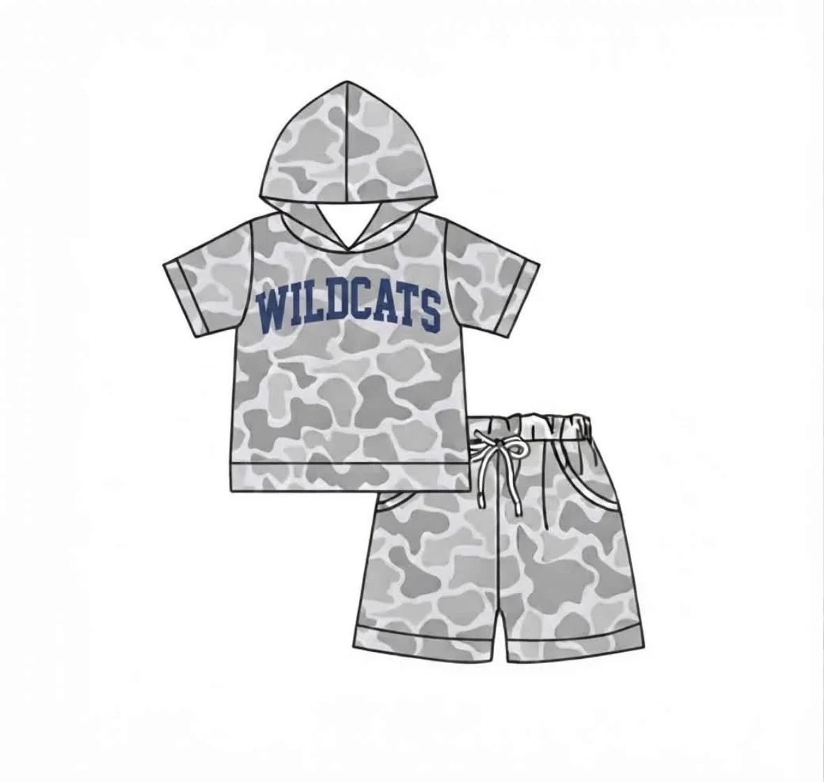 Custom Order Baby Boys Wildcats Camo Hooded Shirt Top Shorts Outfits Clothes Sets