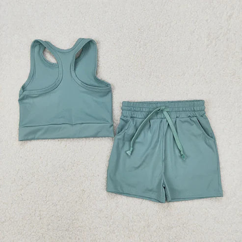 4.19 Sibling 4 colors Baby Girls Vest Top Yoga Sports Shorts Outfits