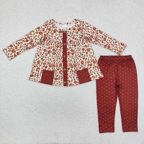 6.26 Sibling Baby Girls Fall Floral Pocket Tunic Legging Pants Clothing Sets