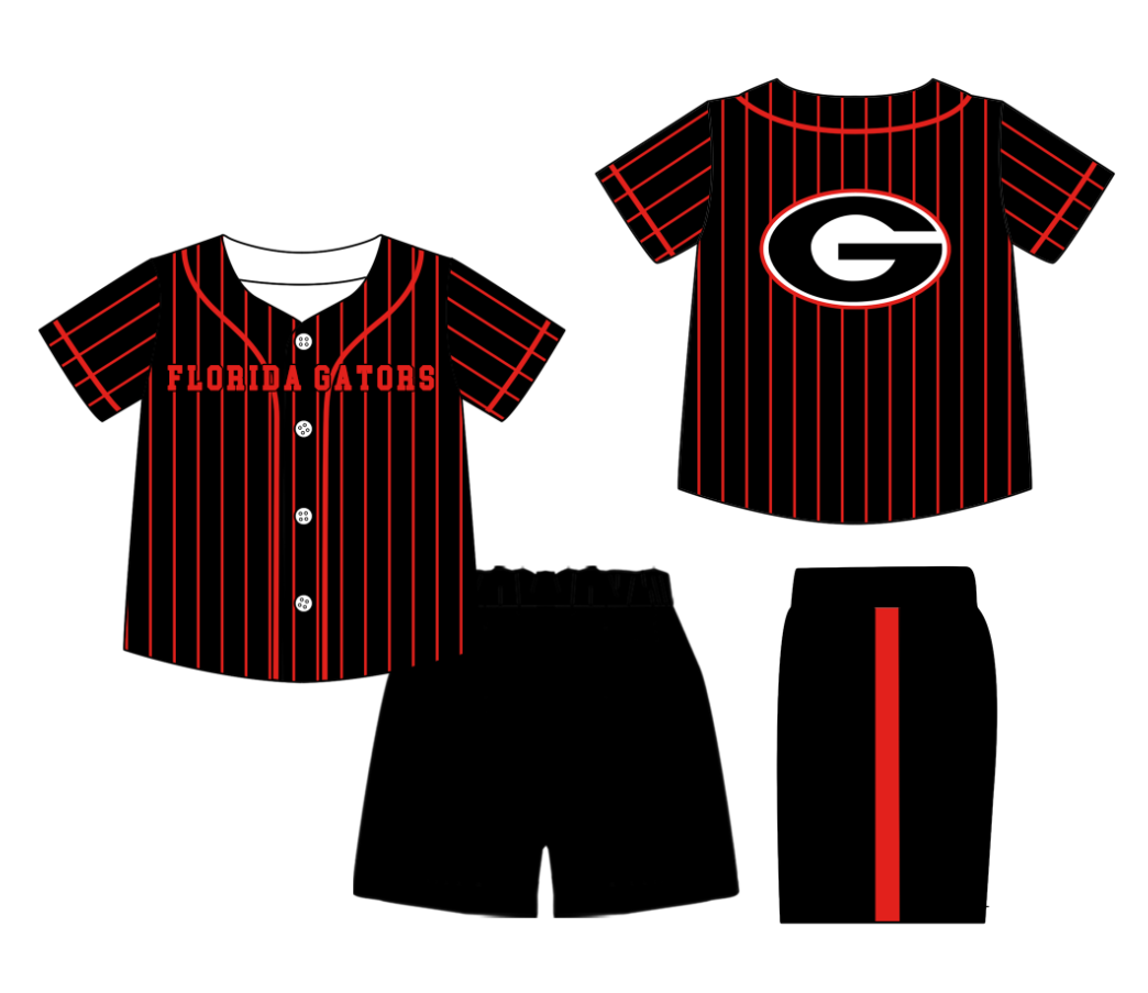 Custom Milk Silk Order MOQ:3 or 5 pcs Each Design Team State Kids Summer Black Short Sleeve Shorts Sets-26.1.19