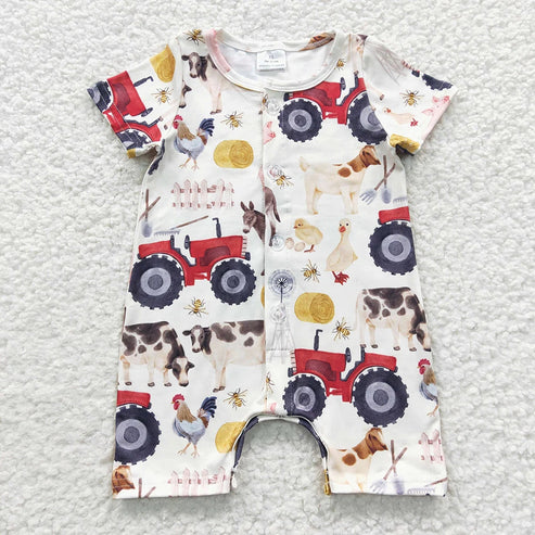 4.19 Sibling Baby Boys Western Buttons Summer Rompers