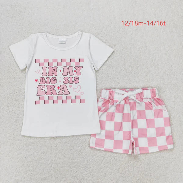 5.27 Sibling Baby Girls Little Big Sister Tee Shirts Ruffle Plaid Shorts Clothes Sets