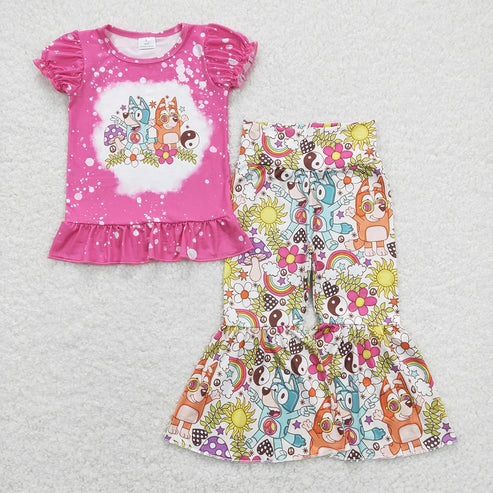 4.14 Sibling Baby Girls Dogs Shirts Top Bell Pants Outfits