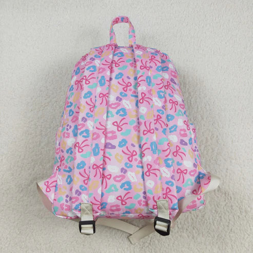 8.13 BA0319 Baby Kids Pink Leopard Bows School Zipper Ruffle Back Bags