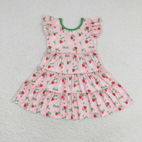 L-3.8 Sibling Baby Girls Flutter Sleeve Flowers Twirl Knee Length Dresses
