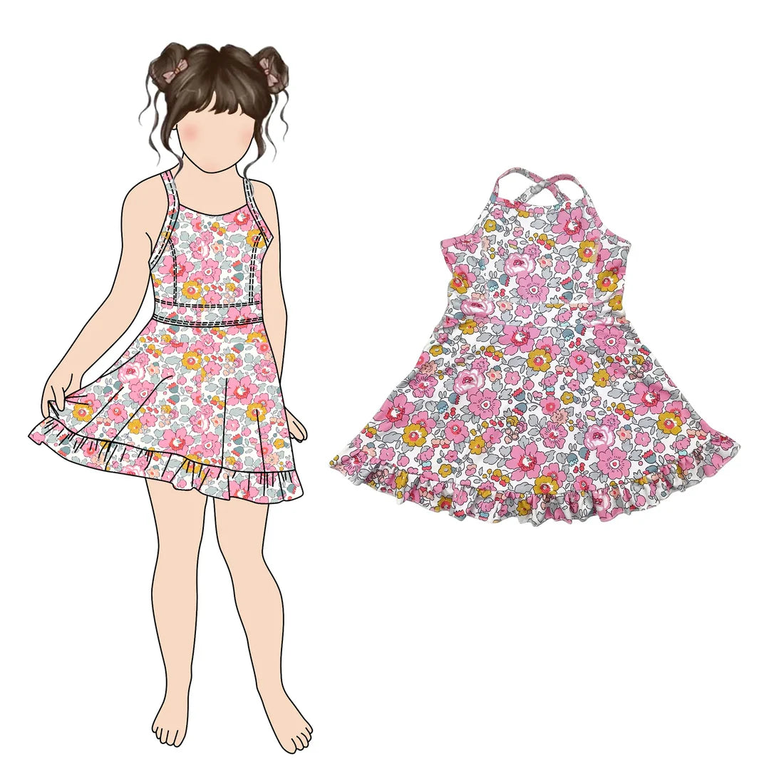 5.15 Sibling Baby Girls Print Straps Spoorts Wear Yoga Athletic Tennis Dresses
