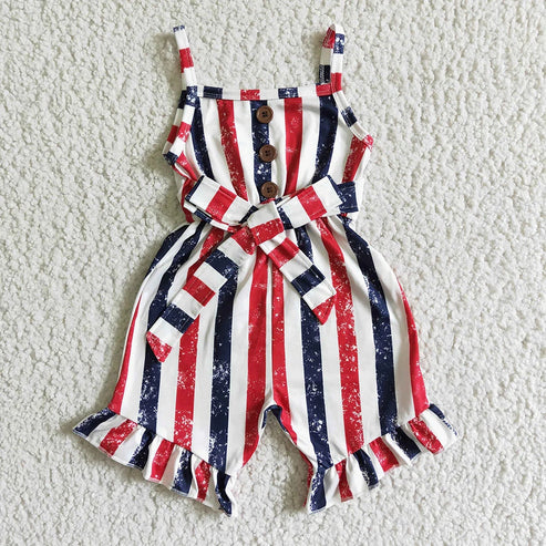 Sibling 4th Of July Baby Girls Summer Jumpsuits
