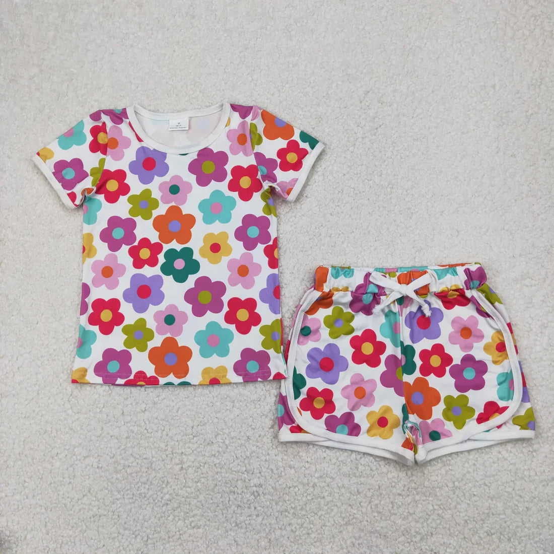 5.15 Sibling Baby Girls Flowers Plaid Tee Shirts Shorts Summer Clothes Sets