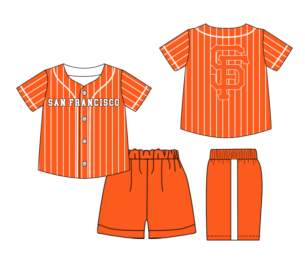 Custom Milk Silk Order MOQ:3 or 5 pcs Each Design Team State Kids Summer Orange Short Sleeve Shorts Sets-26.1.20