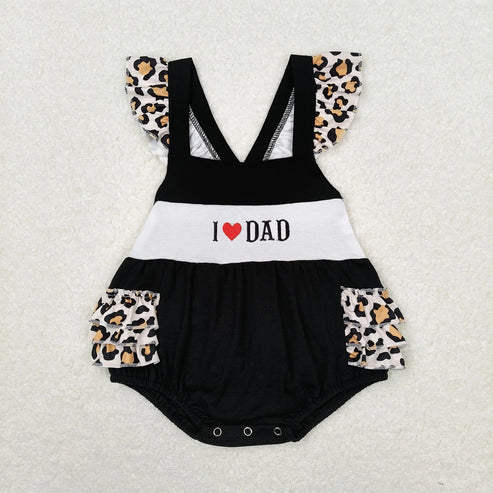 5.21 Sibling Baby Kids I Love Dad Flowers Leopard Ruffle Summer Rompers
