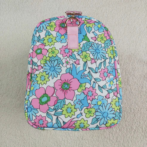 5.2 BA0291 Pink Ruffle Blue Floral Print Gym Duffle Bag