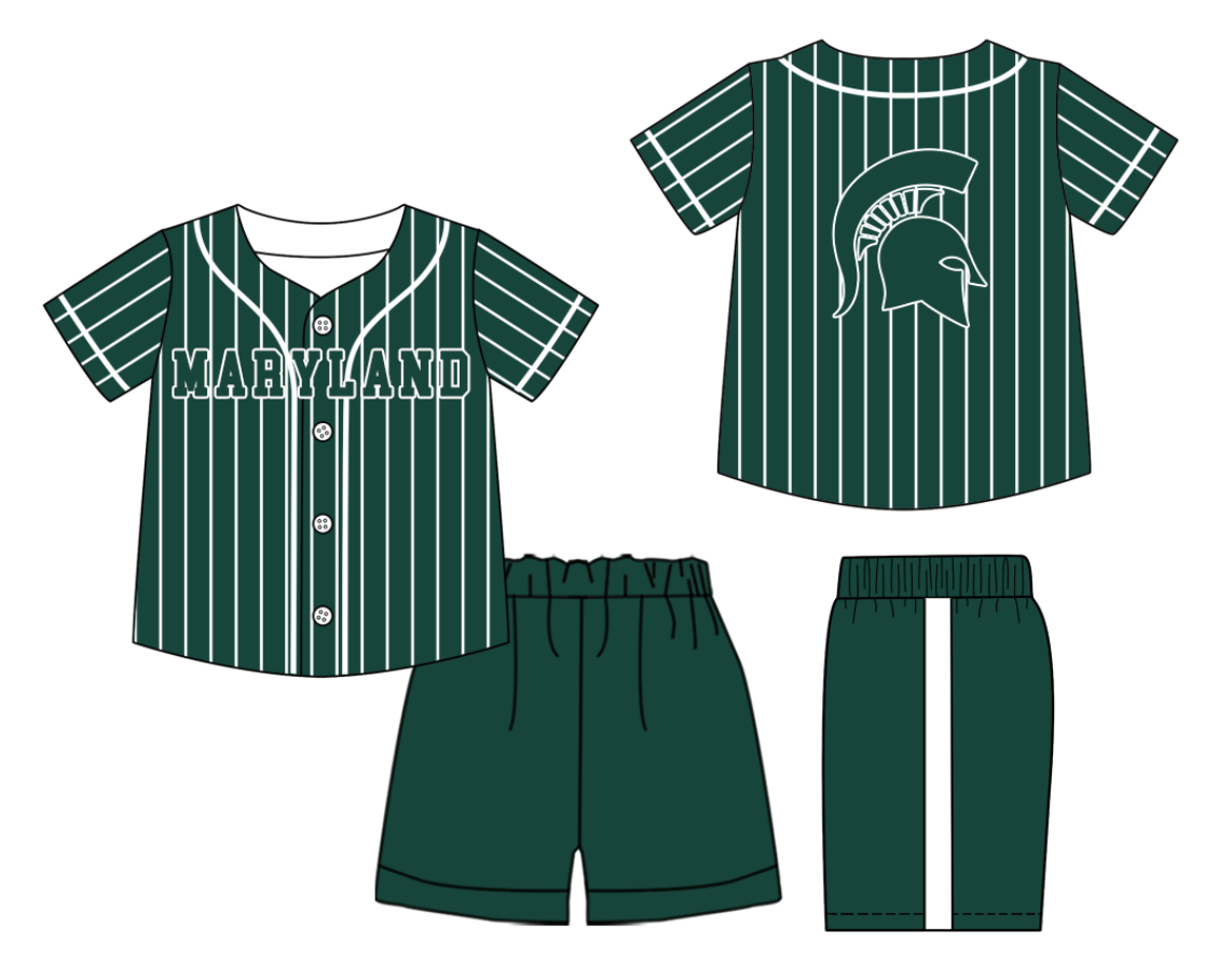 Custom Milk Silk Order MOQ:3 or 5 pcs Each Design Team State Kids Summer Green Short Sleeve Shorts Sets-26.1.21