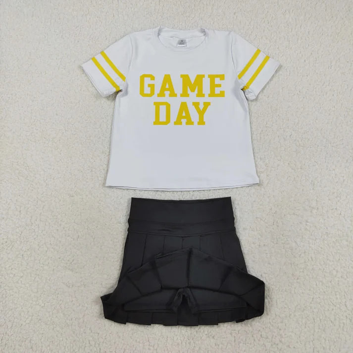 9.4 Sibling Baby Girls Game Day Tee Shirts Tops Pleated Skirts Short Yoga Active Team Clothes Sets