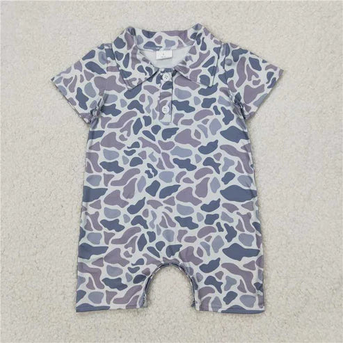 4.19 Sibling Baby Infant Boys Short Sleeves Camouflage Button Rompers
