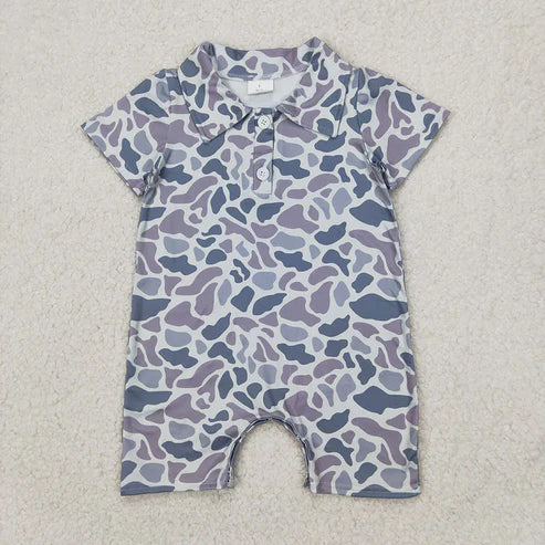 6.26 5 Colors Sibling Baby Infant Boys Short Sleeves Camouflage Button Rompers