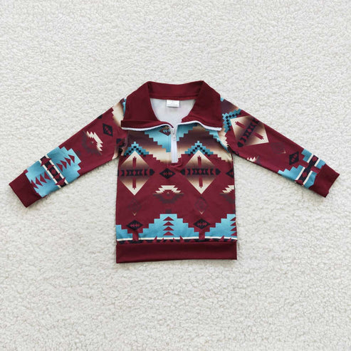 10.31 Sibling Baby Boys Western Aztec Long Sleeves Zipper Pullover Tops