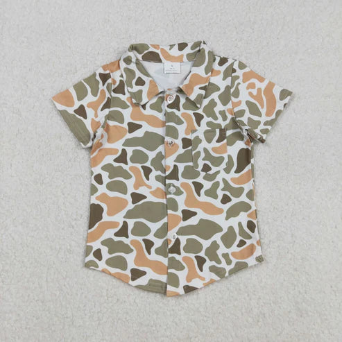 11.1 Sibling Baby Boys Green Orange Camo Southern Pajamas Button Shirts Hoodies Top