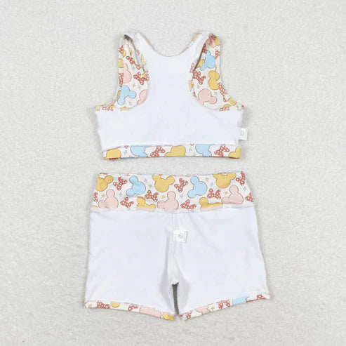 GT0515+ SS0212 Cartoon bow sleeveless top and shorts yoga suit for girls