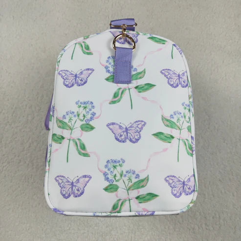 4.28 BA0293 Lavender Ruffle Butterfly Floral Print Gym Duffle Bag