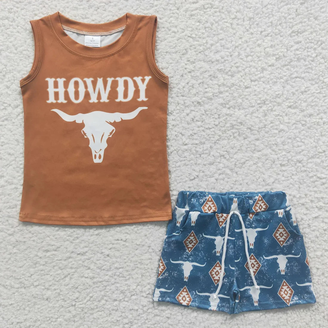 5.12 Sibling Baby Boys Sleeveless Tee Shirt Top Smiles Western Howdy Shorts Clothes Sets