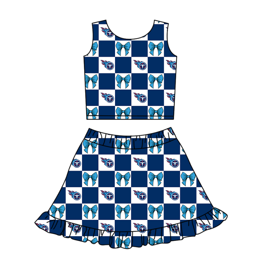 Custom Milk Silk Order MOQ:3 or 5 pcs Each Design Team State Girl Summer Bow Blue Sleeveless Skirts Sets