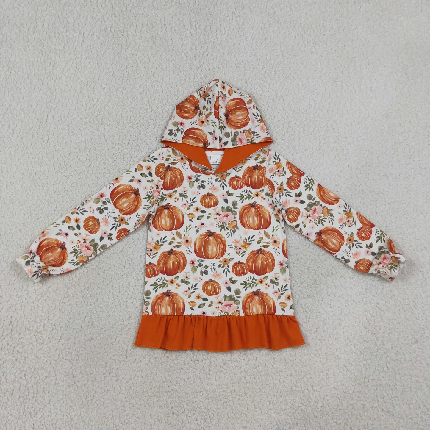 GT1647 Kids Clothing Baby Girls Flowers Pumpkins Fall Ruffle Hoodies Top