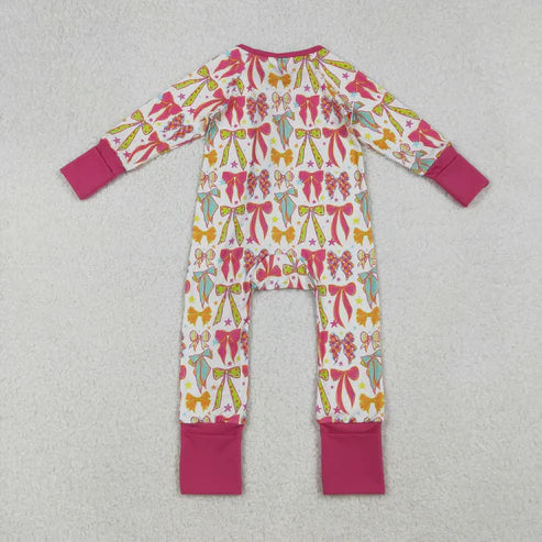 9.16 LR2468 Baby Girls Long Sleeves Colorful Bows Stars Zipper Pant Romper