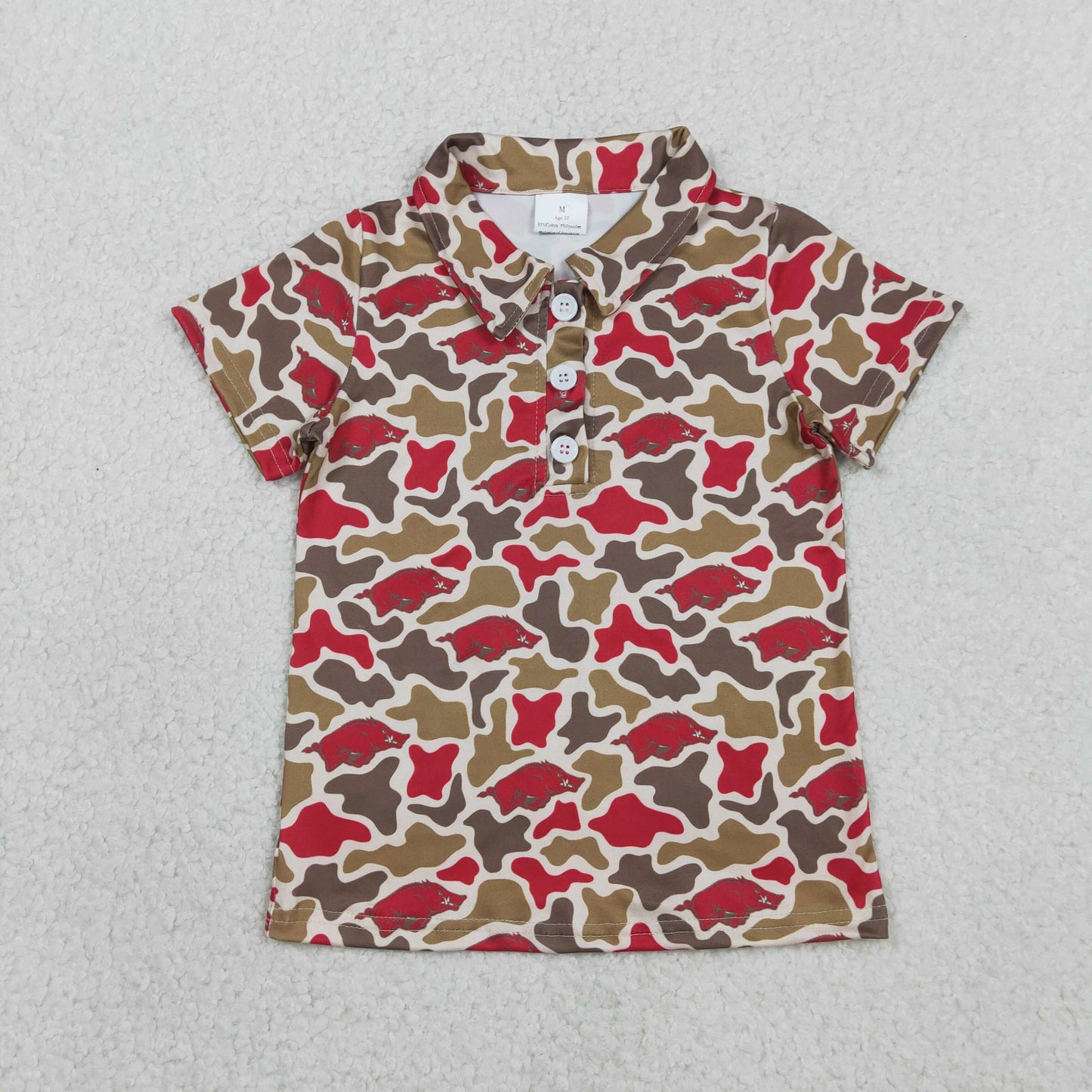 BT1693 Kids Baby Boys Short Sleeve Southern Camo Bulls Team Button Polo Shirts Top
